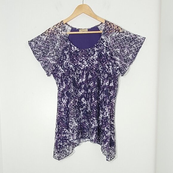 Brochure Tops - Brochure Women's Purple White Abstract Short Sleeve Scoop Neck Office Casual XL